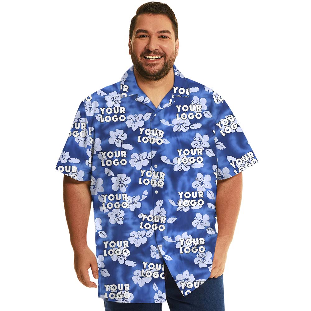 Custom Logo Or Photo Blue Hawaiian Shirt For Men And Women