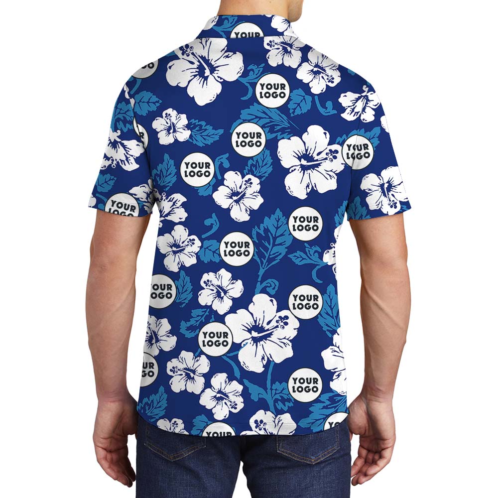 Custom Face Or Logo Blue Collared Polo Shirt
