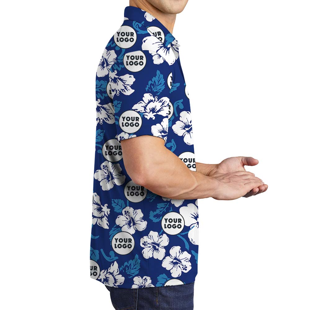 Custom Face Or Logo Blue Collared Polo Shirt