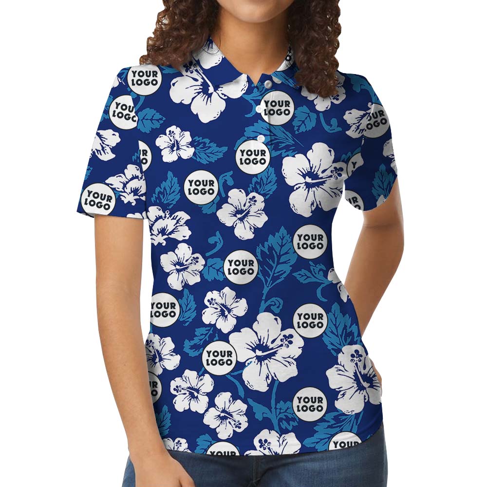 Custom Face Or Logo Blue Collared Polo Shirt