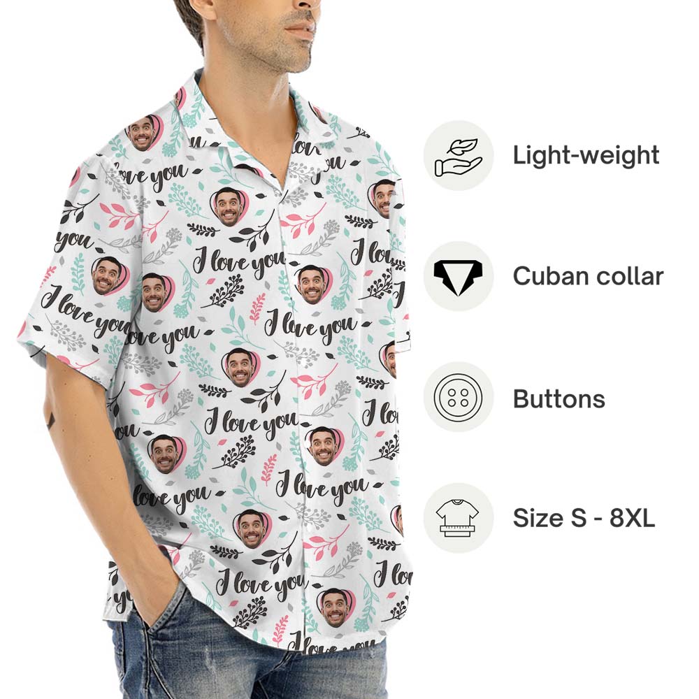 Custom Face I Love You Valentine Hawaiian Shirt For Couples