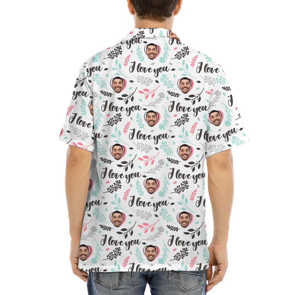 Custom Face I Love You Valentine Hawaiian Shirt For Couples
