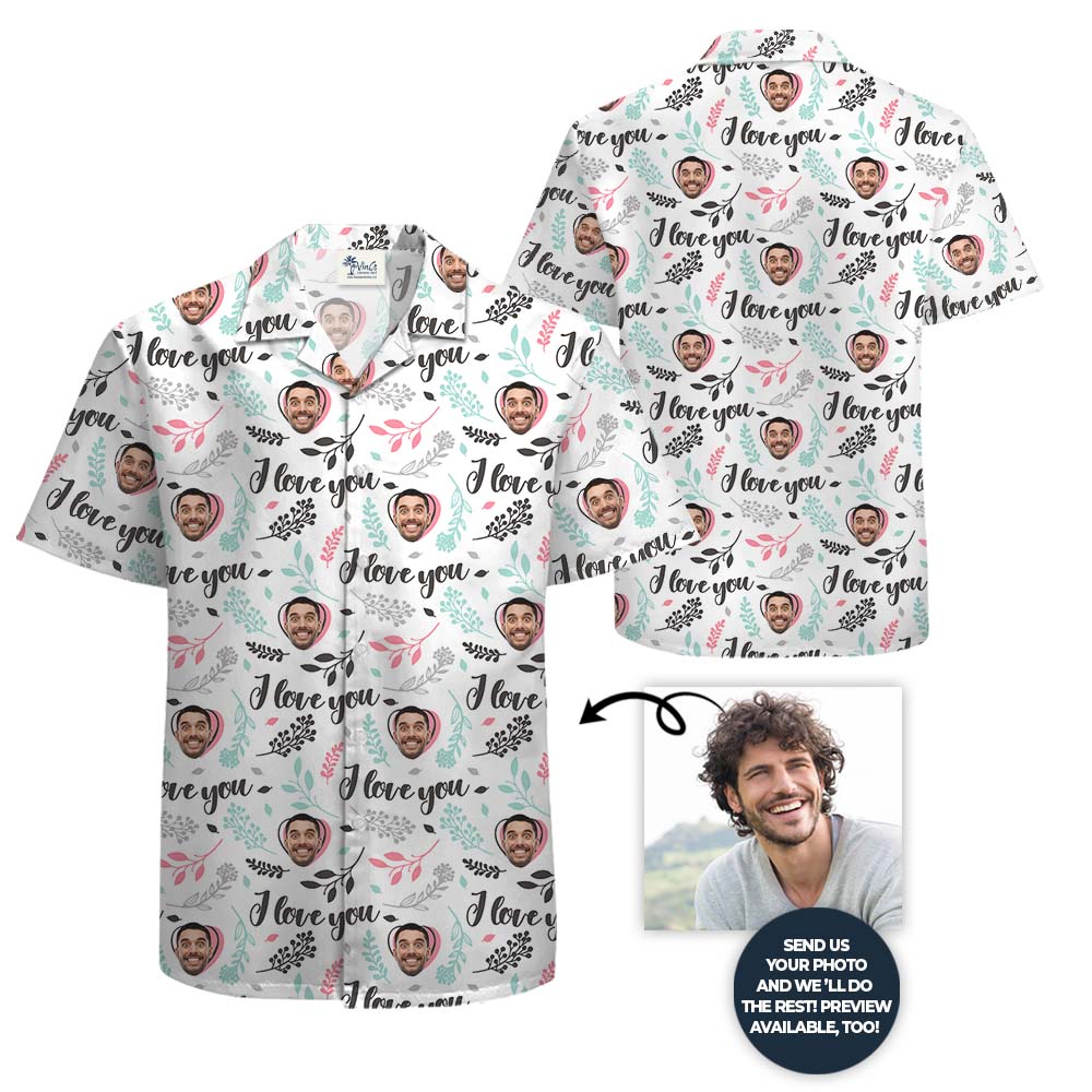 Custom Face I Love You Valentine Hawaiian Shirt For Couples