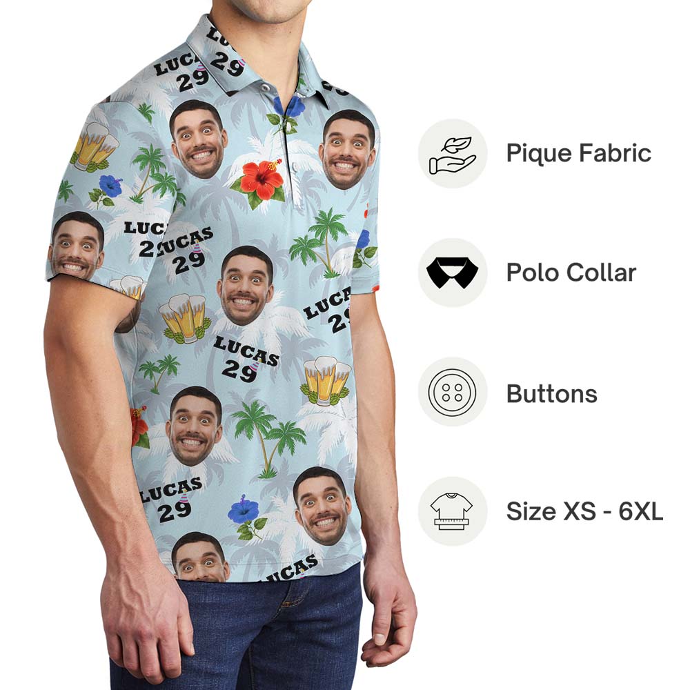 Happy Birthday Tropical Vibe Polo Shirt With Faces and Text