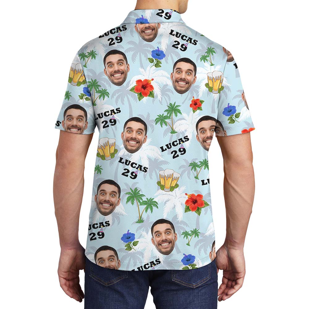 Happy Birthday Tropical Vibe Polo Shirt With Faces and Text