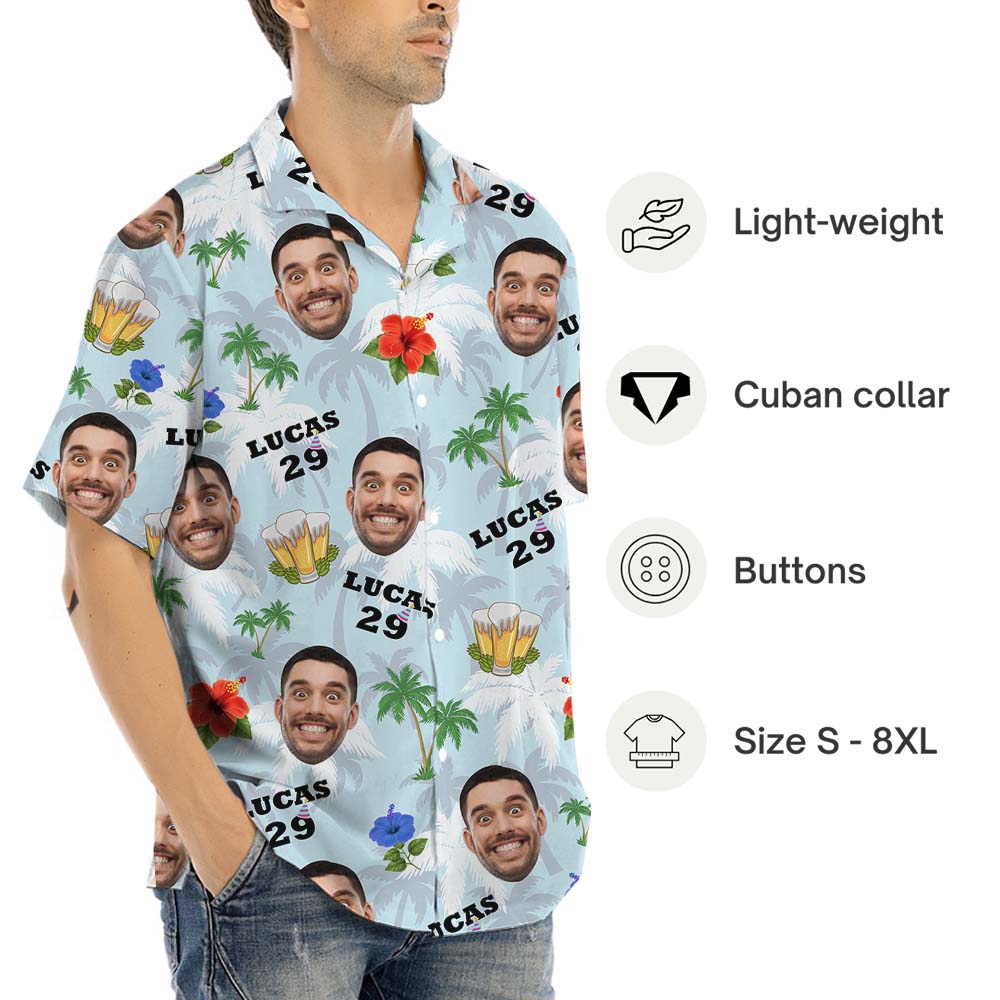 Birthday And Beer Hawaiian Shirt With Custom Face