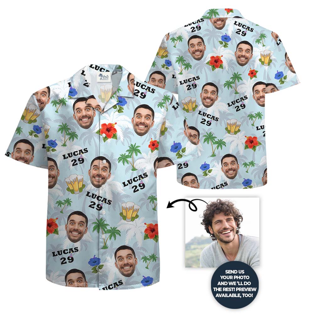 Birthday And Beer Hawaiian Shirt With Custom Face