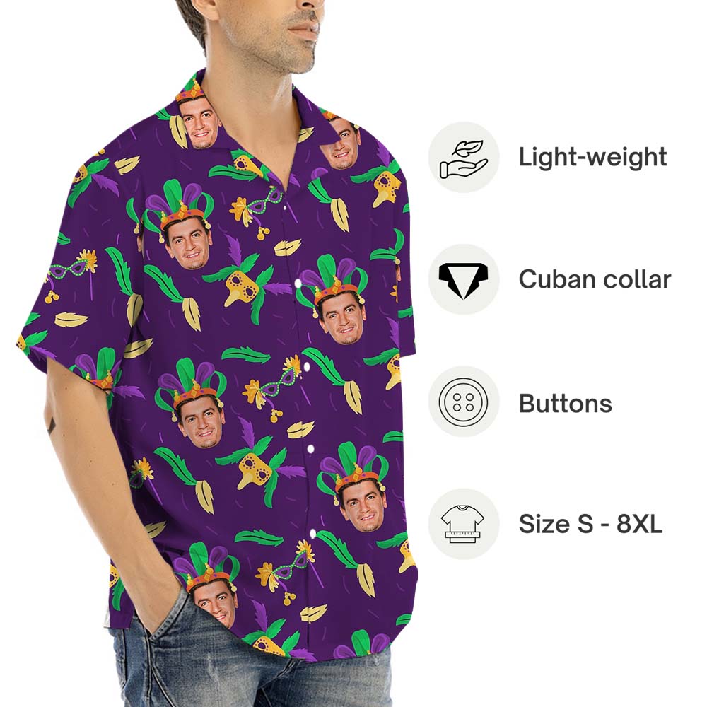 Mardi Gras Hawaiian Shirt With Custom Face Purple