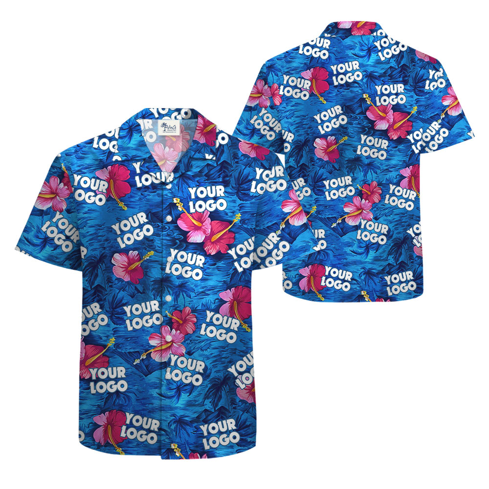 Custom Hibiscus Navy Hawaiian Shirt With Face And Logo