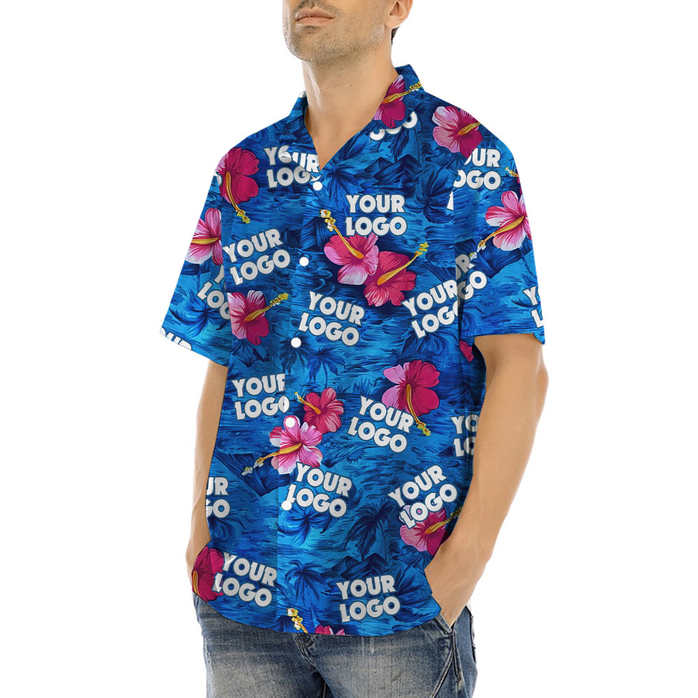 Custom Hibiscus Navy Hawaiian Shirt With Face And Logo