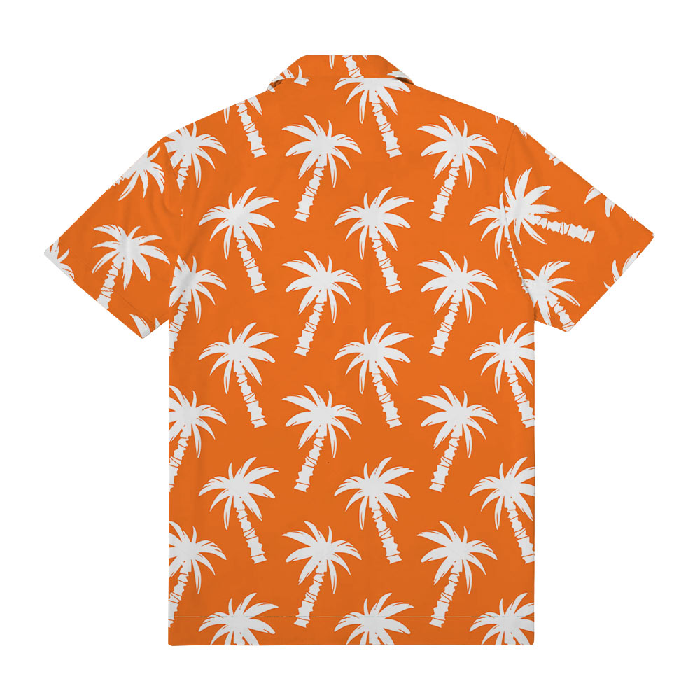 Palm Trees Orange Aloha Shirt With Custom Pocket