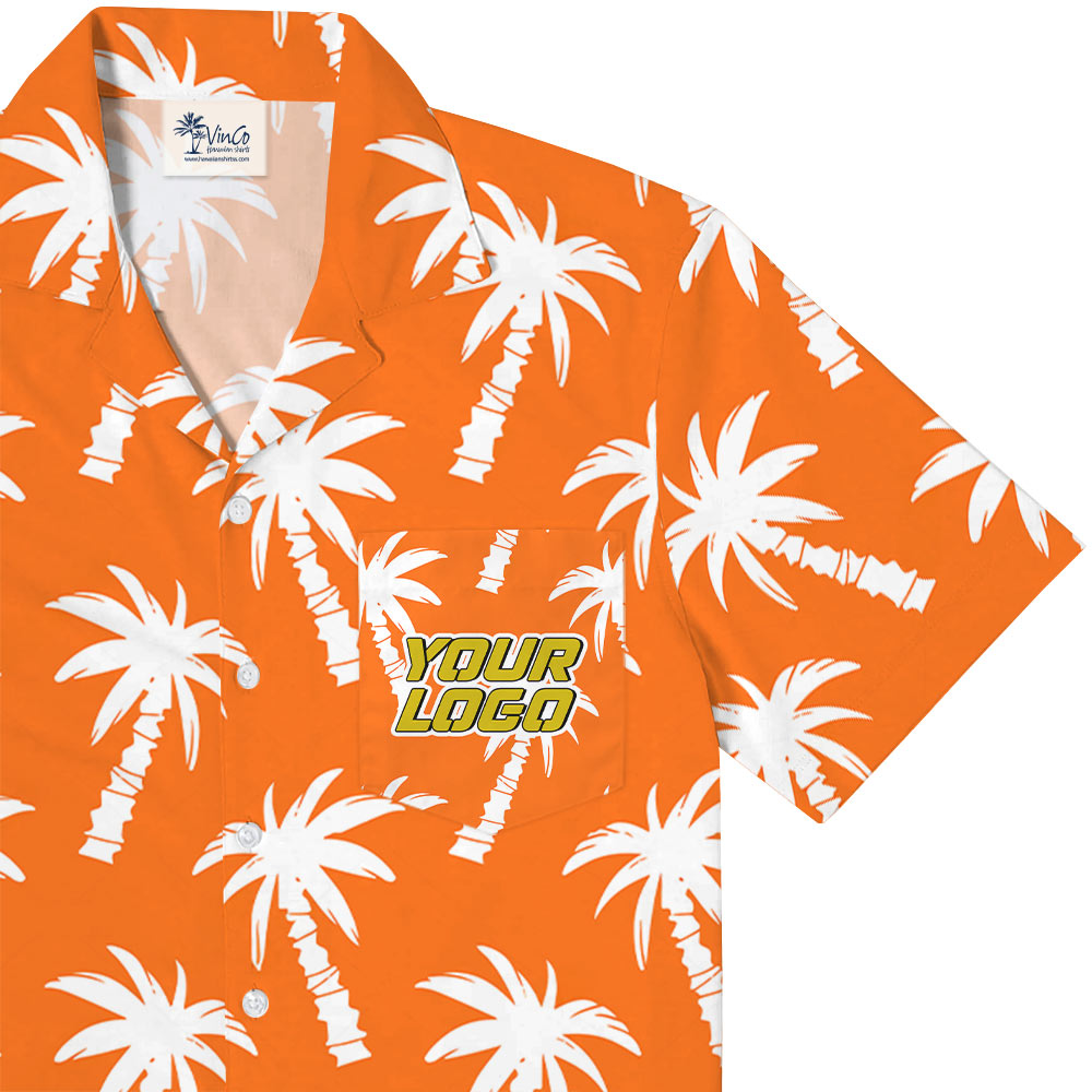 Palm Trees Orange Aloha Shirt With Custom Pocket
