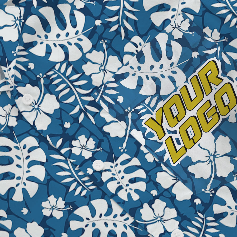 Blue Pocket Aloha Shirt With Custom Company Logo