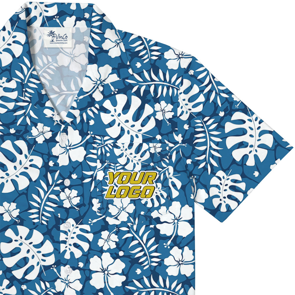 Blue Pocket Aloha Shirt With Custom Company Logo