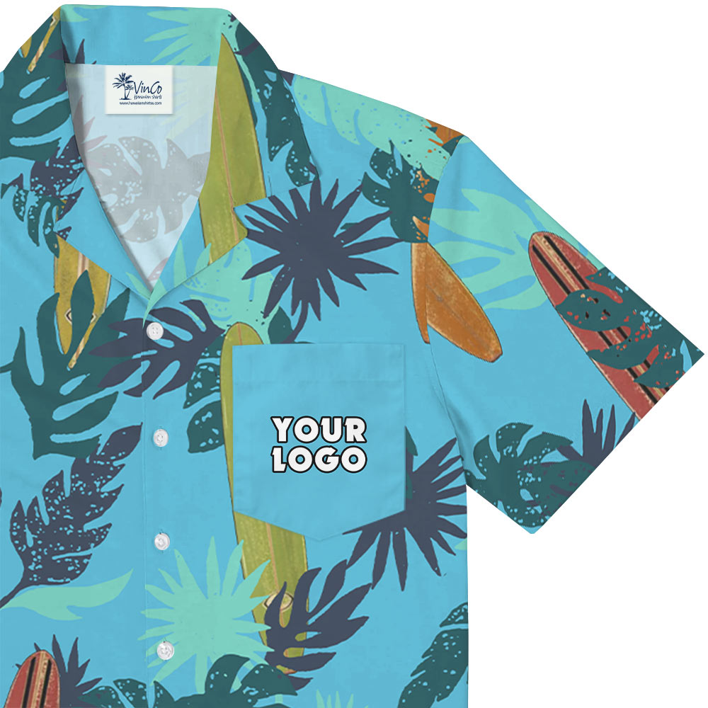 Custom Company Logo Tropical Pocket Hawaiian Shirt