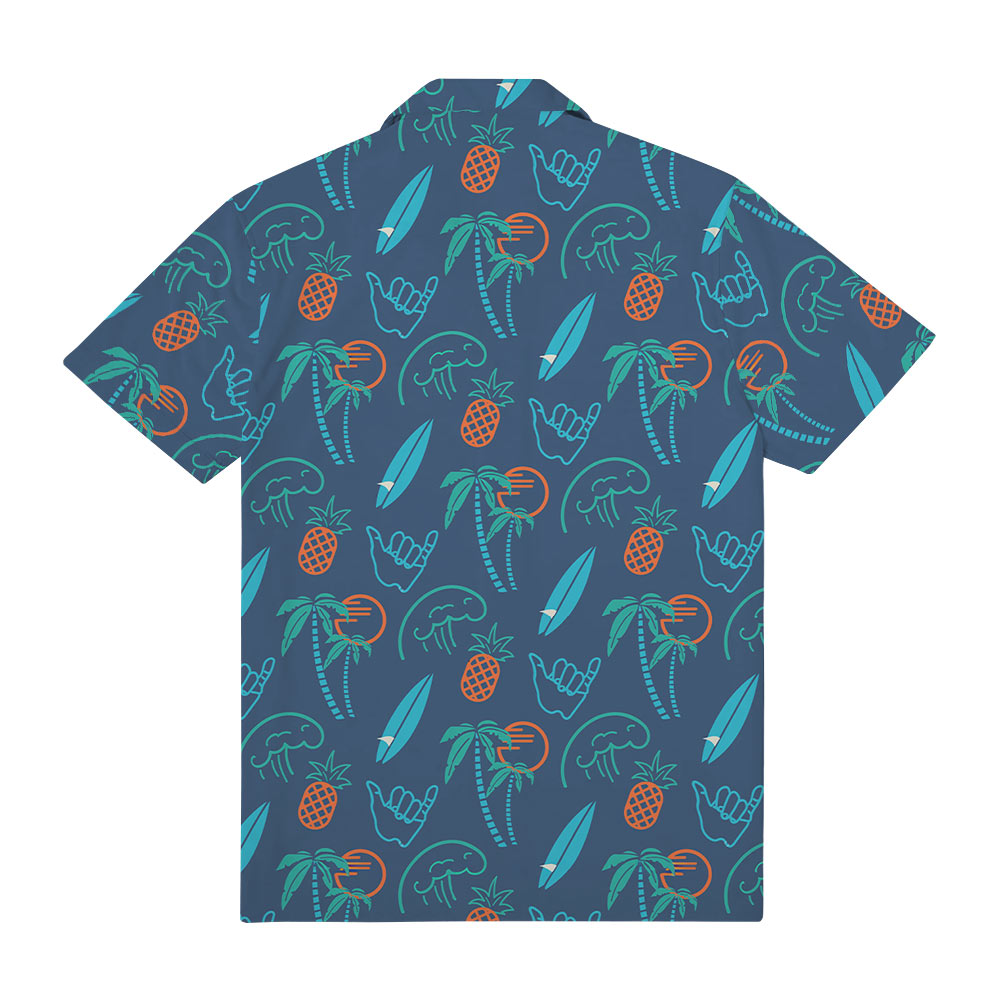 Custom Company Logo Pocket Blue Hawaiian Shirt