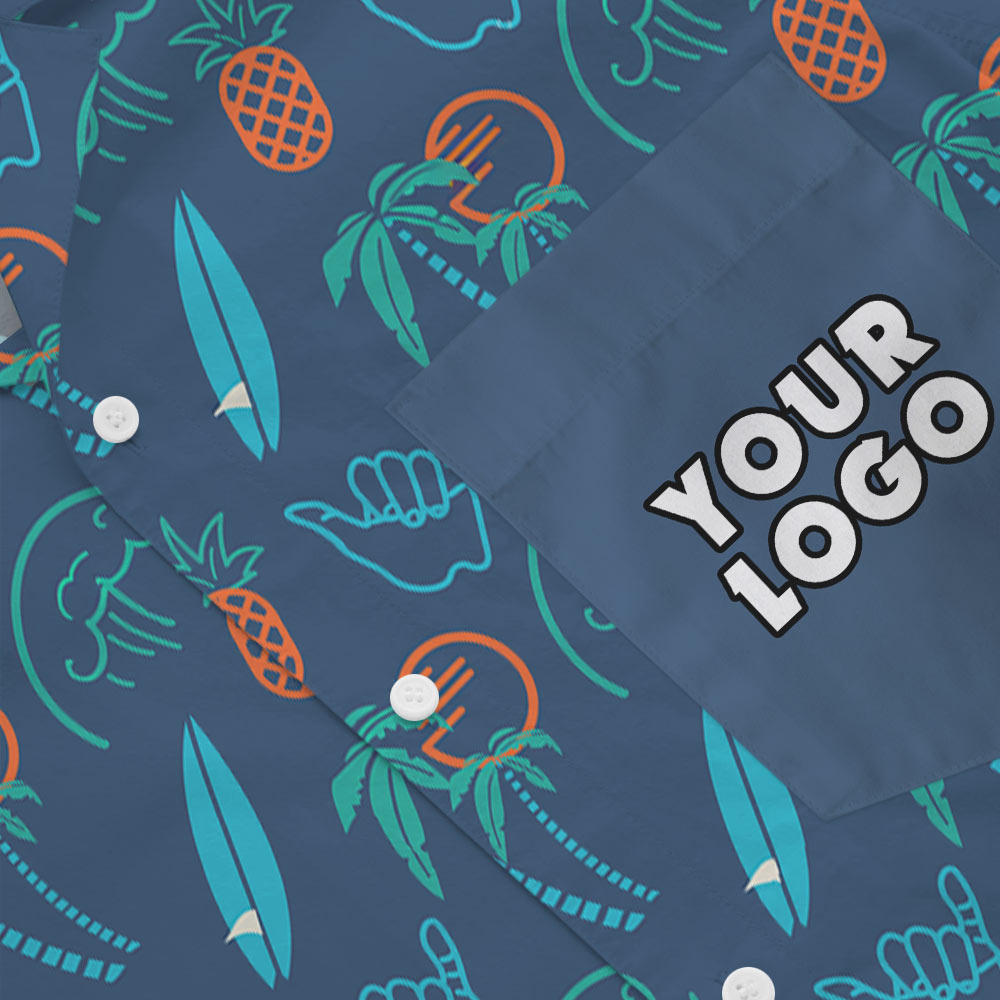 Custom Company Logo Pocket Blue Hawaiian Shirt