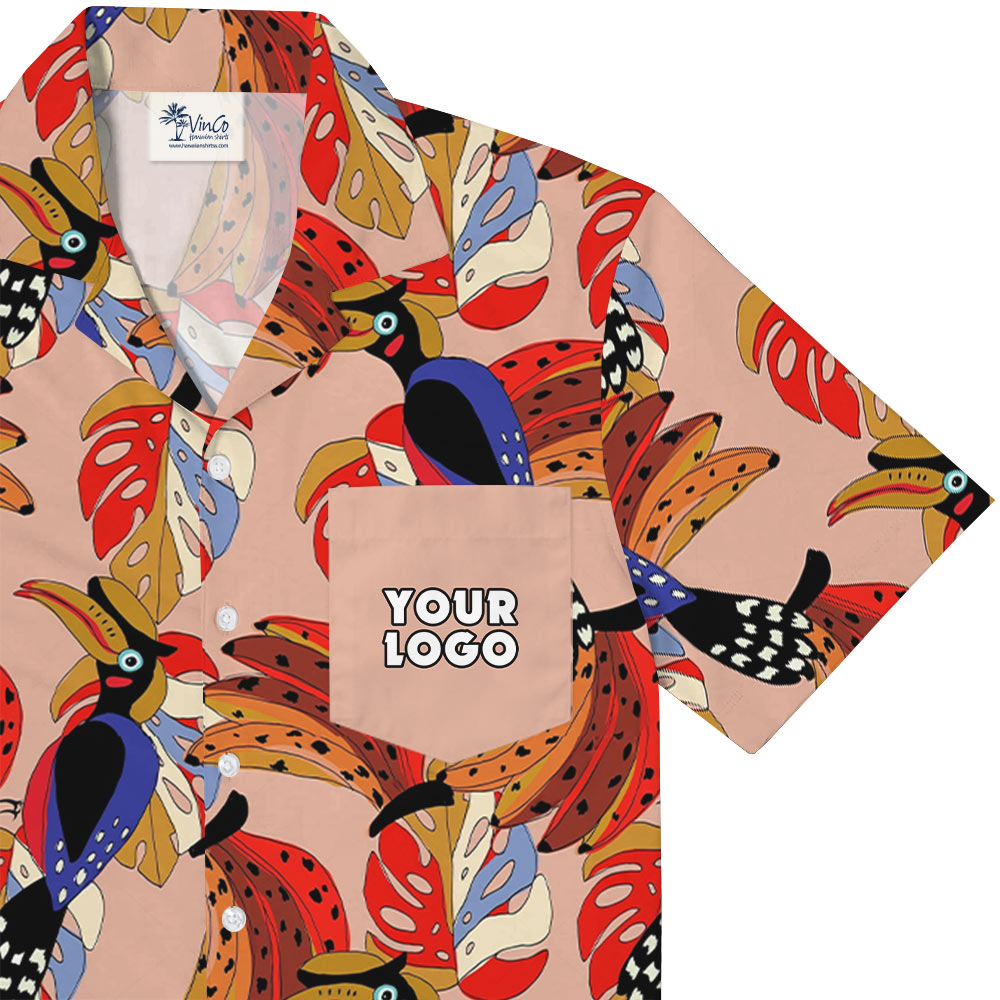 Tropical Parrot Hawaiian Shirt With Custom Logo Pocket