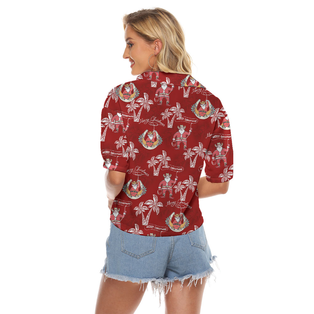 Funny Santa Cowboy Vintage Hawaiian Cropped Shirt