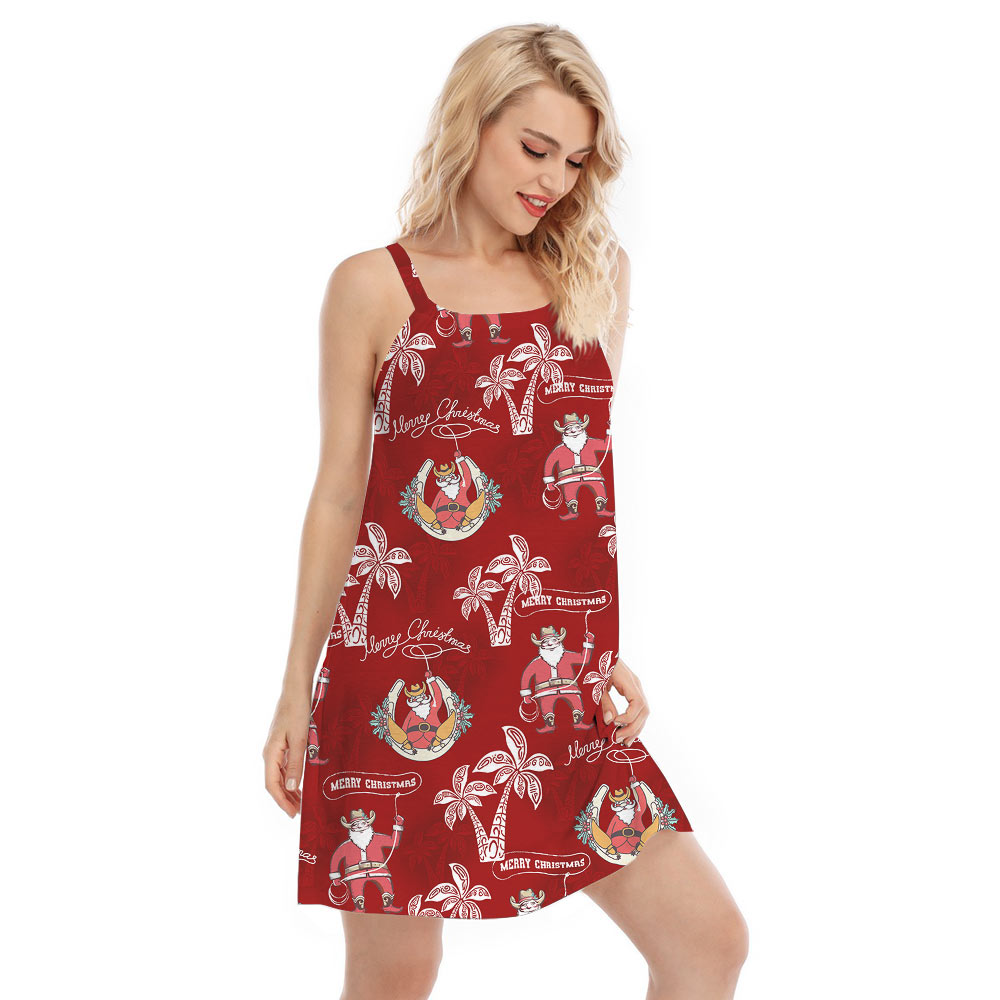Vintage Cowboy Santa Claus Red Cami Dress