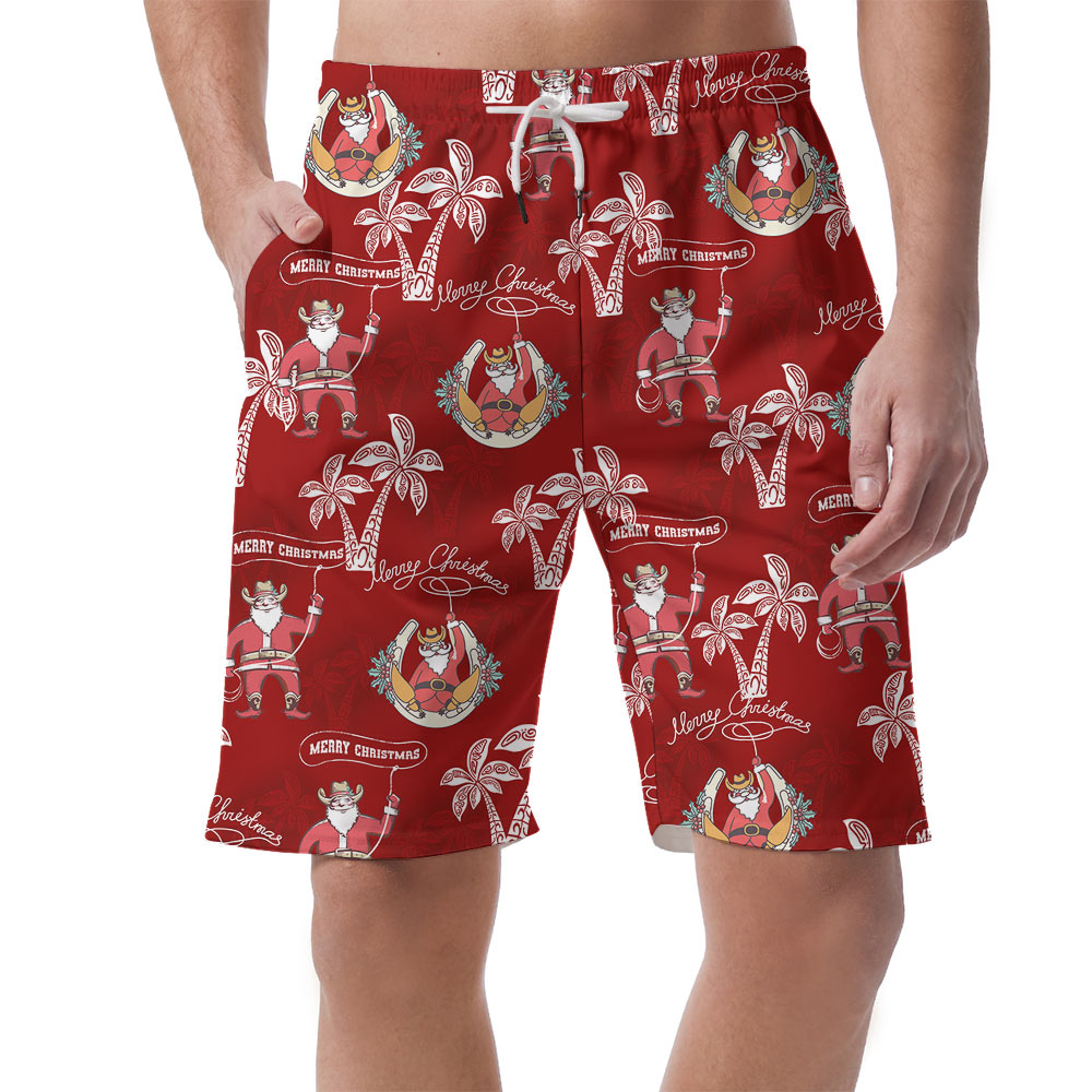 Vintage Santa Claus Cowboy Men's Beach Shorts - variant image 1