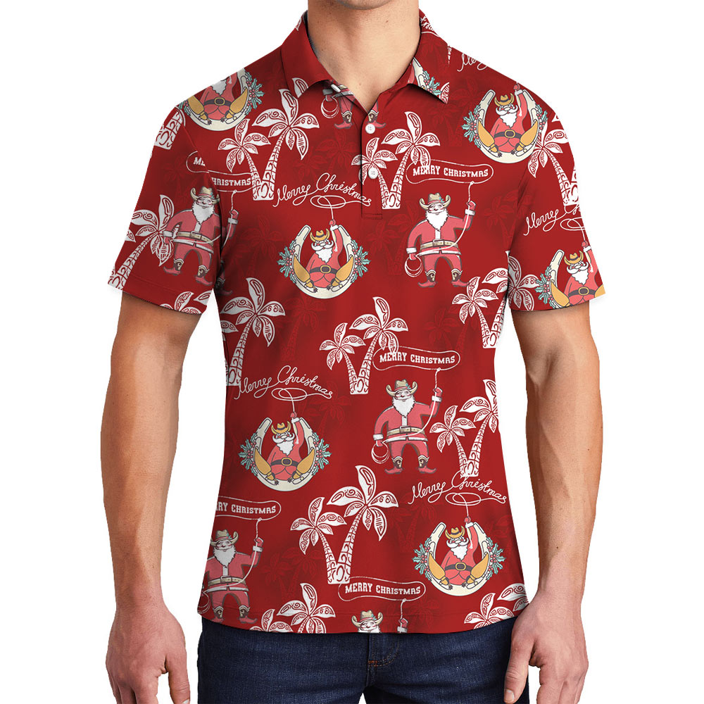 Santa Cowboy Hawaiian Polo Shirt - variant image 1