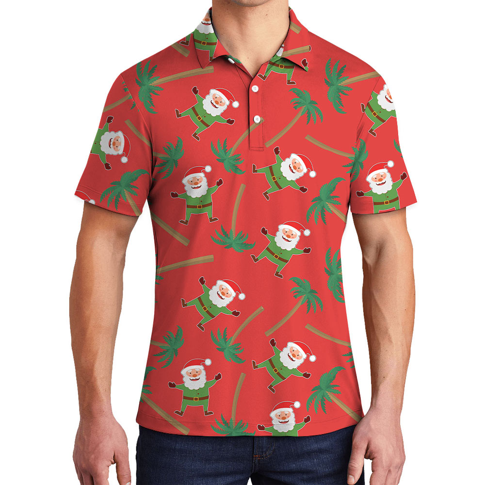 Cute Santa Claus Tropical Palm Tree Polo Shirt - variant image 1
