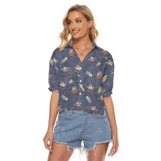 Cute Santa Claus Surfing Board Navy Crop Top Shirt