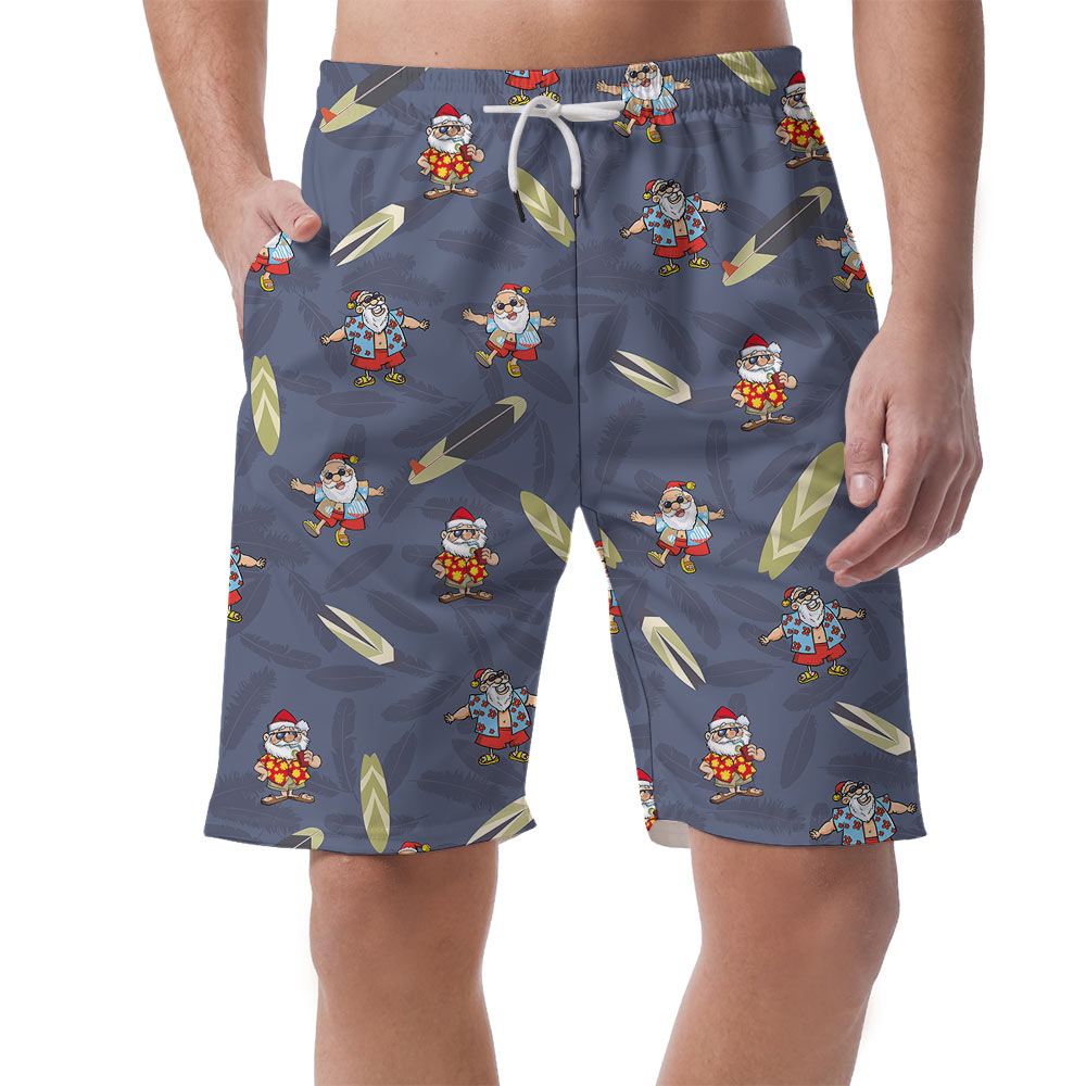 Cute Santa Claus Surfing Board Navy Men's Beach Shorts - variant image 1