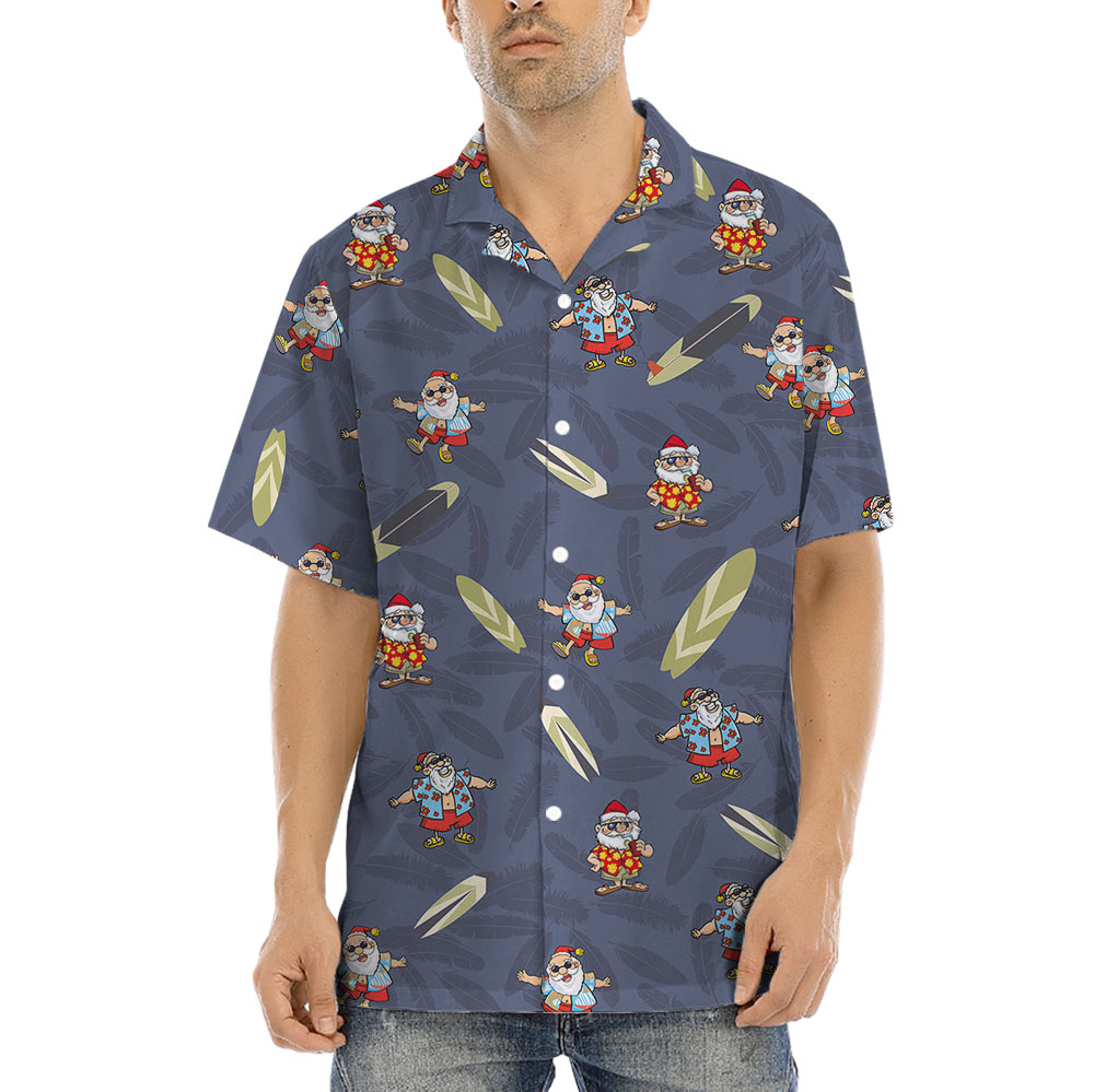 Funny Summer Santa Claus Navy Christmas Hawaiian Shirt - variant image 1