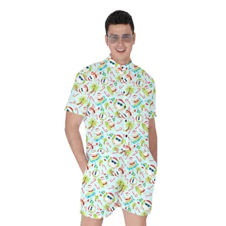 Summer Santa Claus Christmas Candy Cane Men's Romper
