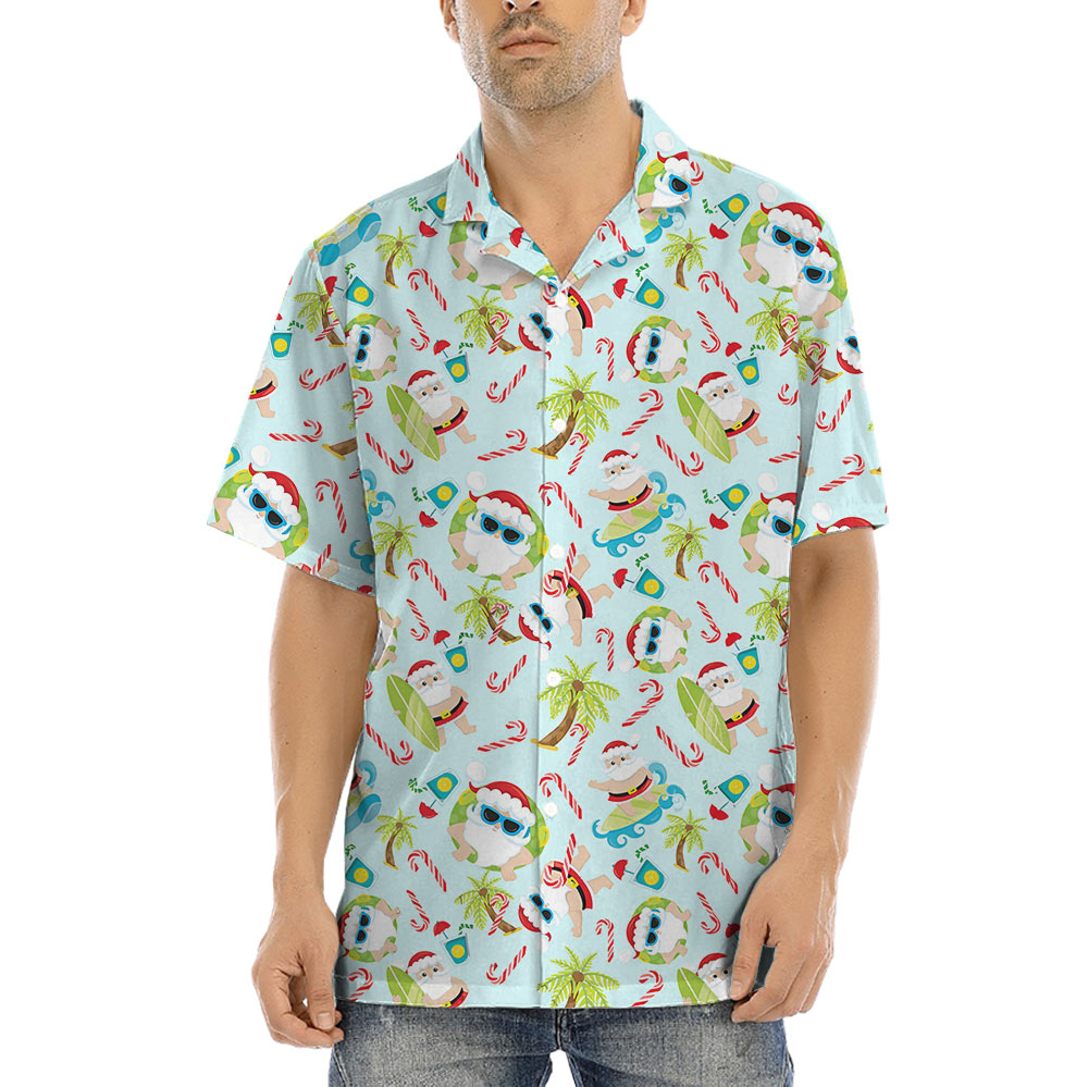 Summer Santa Christmas Candy Cane Hawaiian Shirt - variant image 1