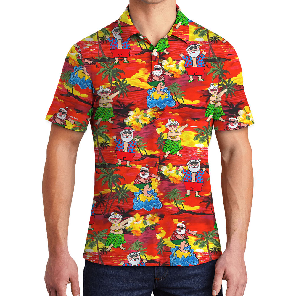 Cute Hula Santa Tropical Orange Polo Shirt - variant image 1