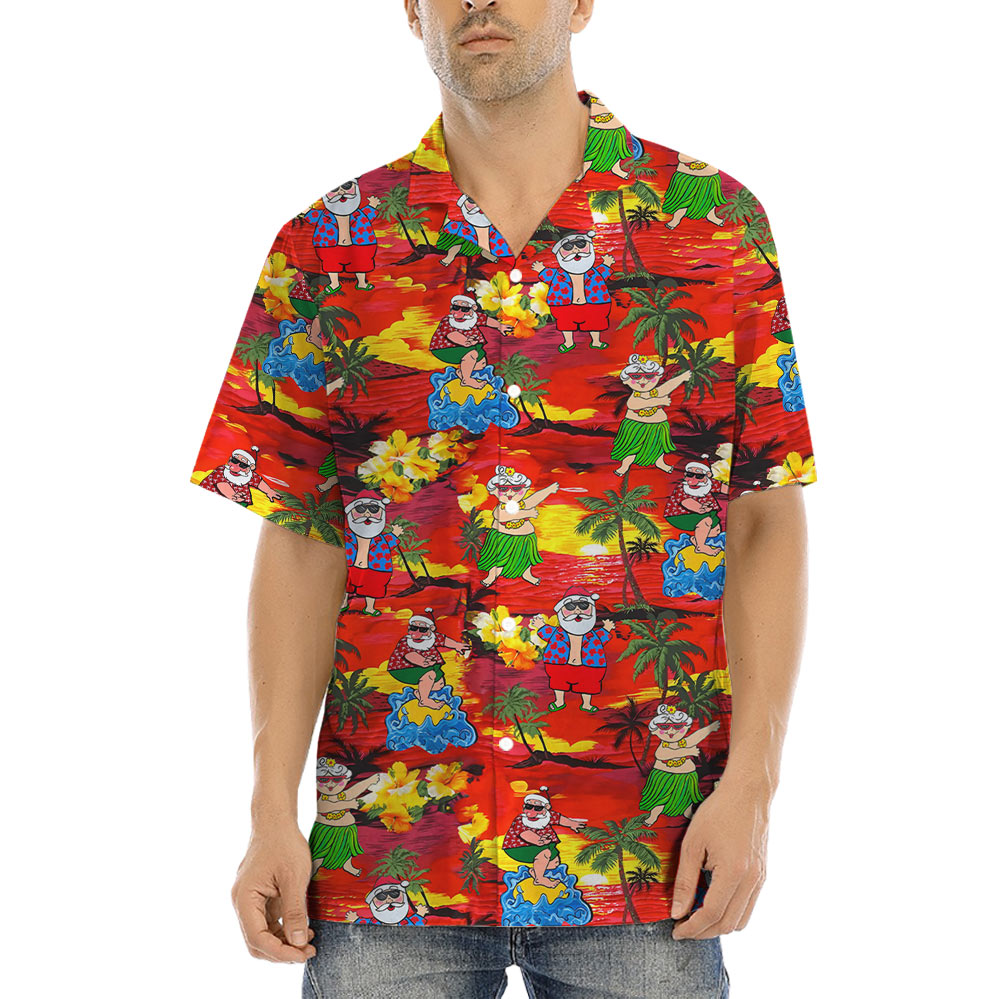 Hula Santa Sunset Beach Tropical Hawaiian Shirt - variant image 1