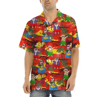 Hula Santa Sunset Beach Tropical Hawaiian Shirt