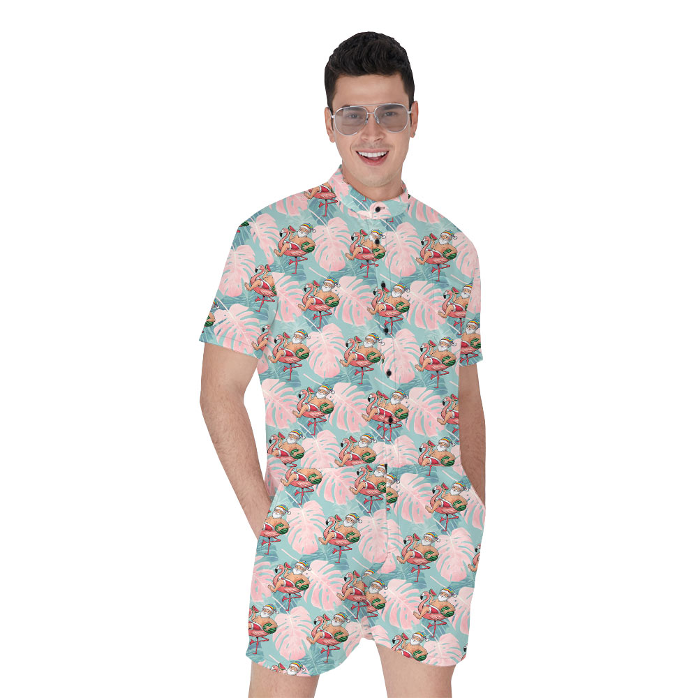 Funny Santa Claus Flamingo Hawaiian Romper - variant image 1