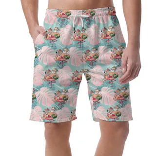 Tropical Santa Claus Flamingo Tropical Men's Beach Shorts