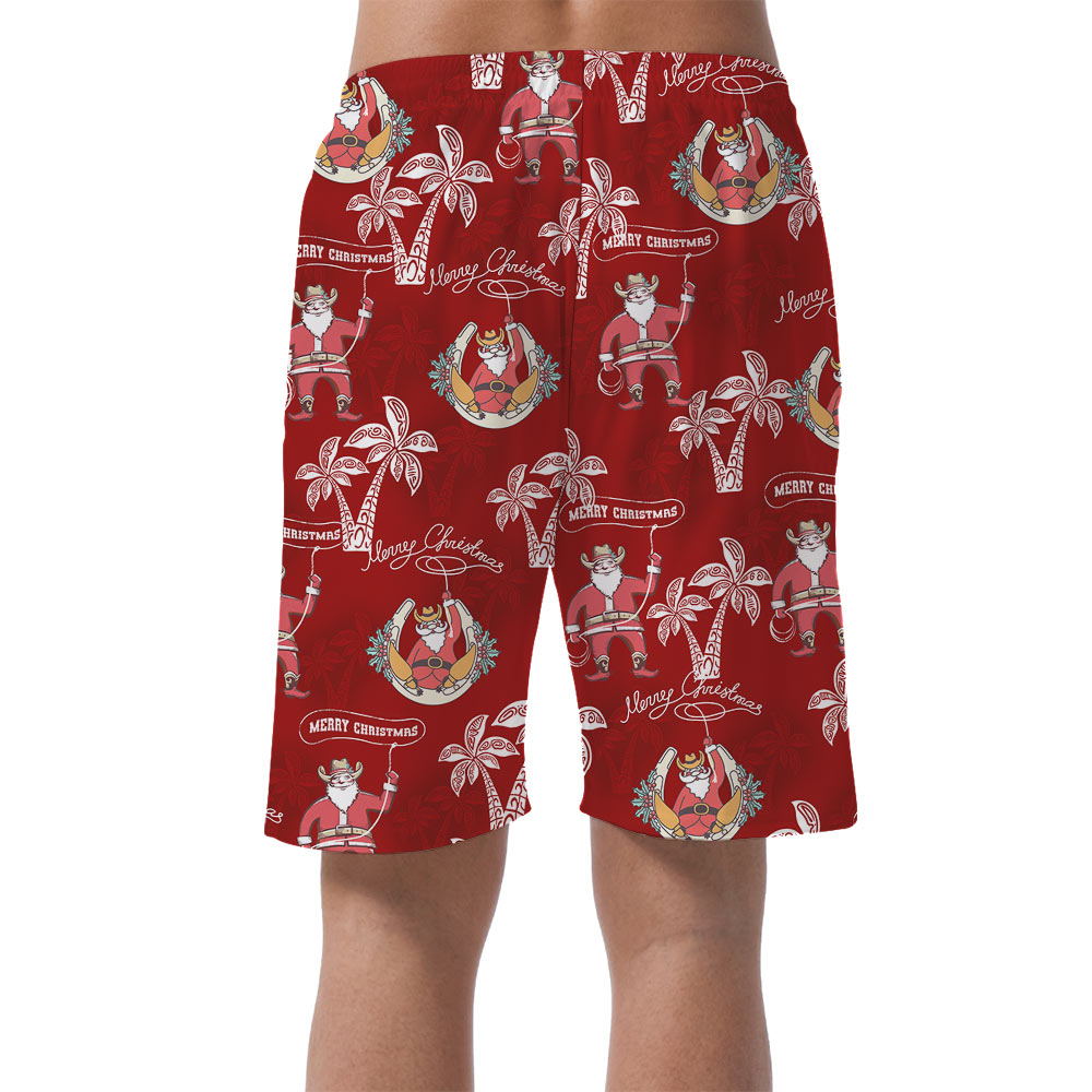 Vintage Santa Claus Cowboy Men's Beach Shorts