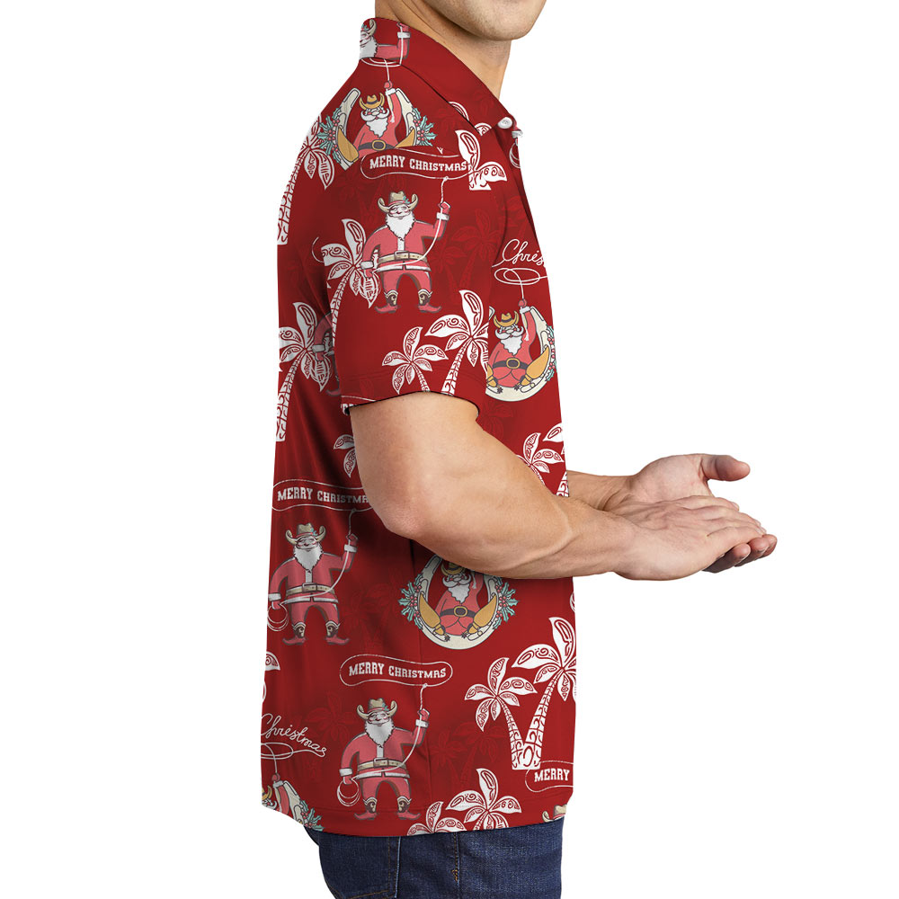 Santa Cowboy Hawaiian Polo Shirt