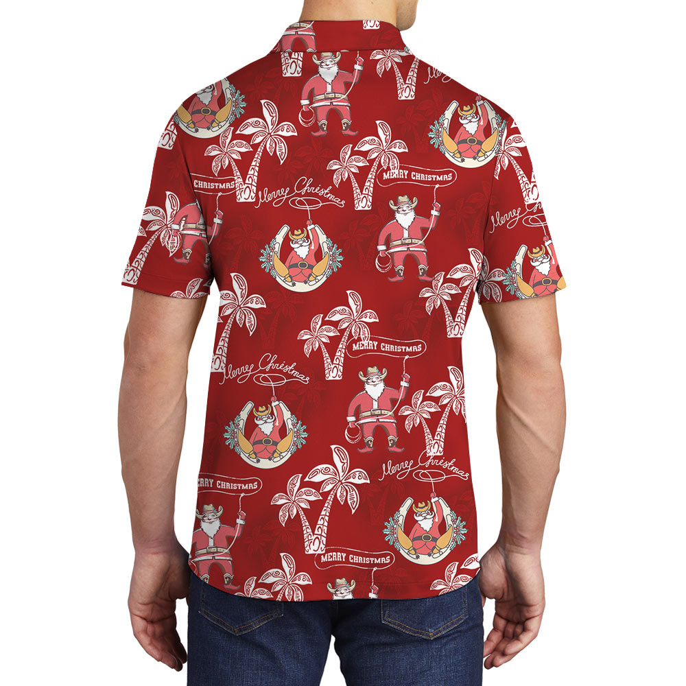 Santa Cowboy Hawaiian Polo Shirt