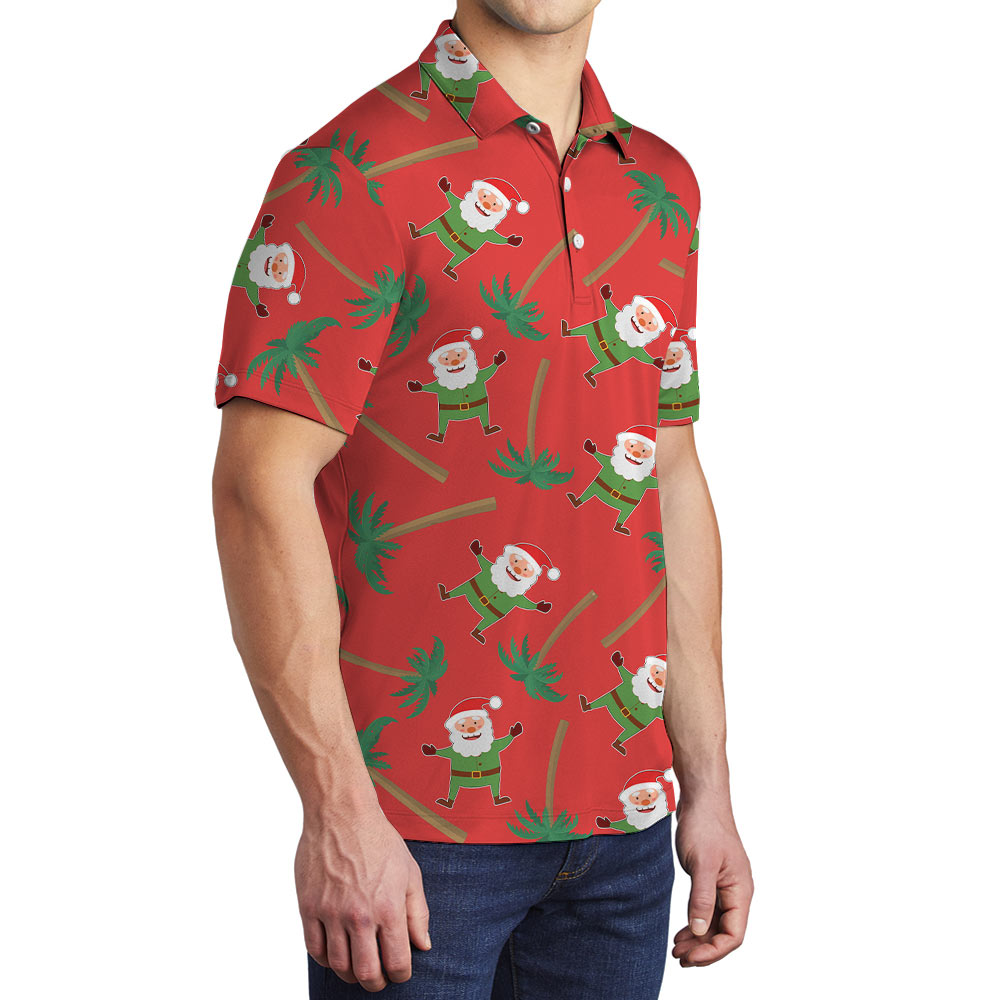 Cute Santa Claus Tropical Palm Tree Polo Shirt