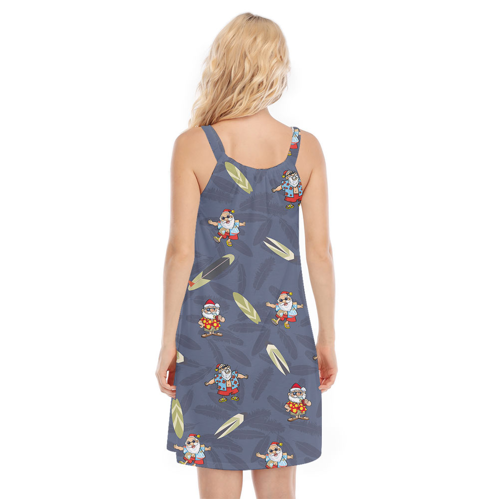 Santa Claus Surfing Board Navy Cami Dress