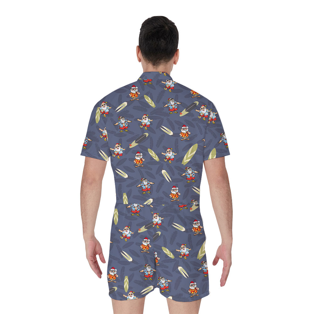 Cute Summer Santa Claus Navy Men's Romper