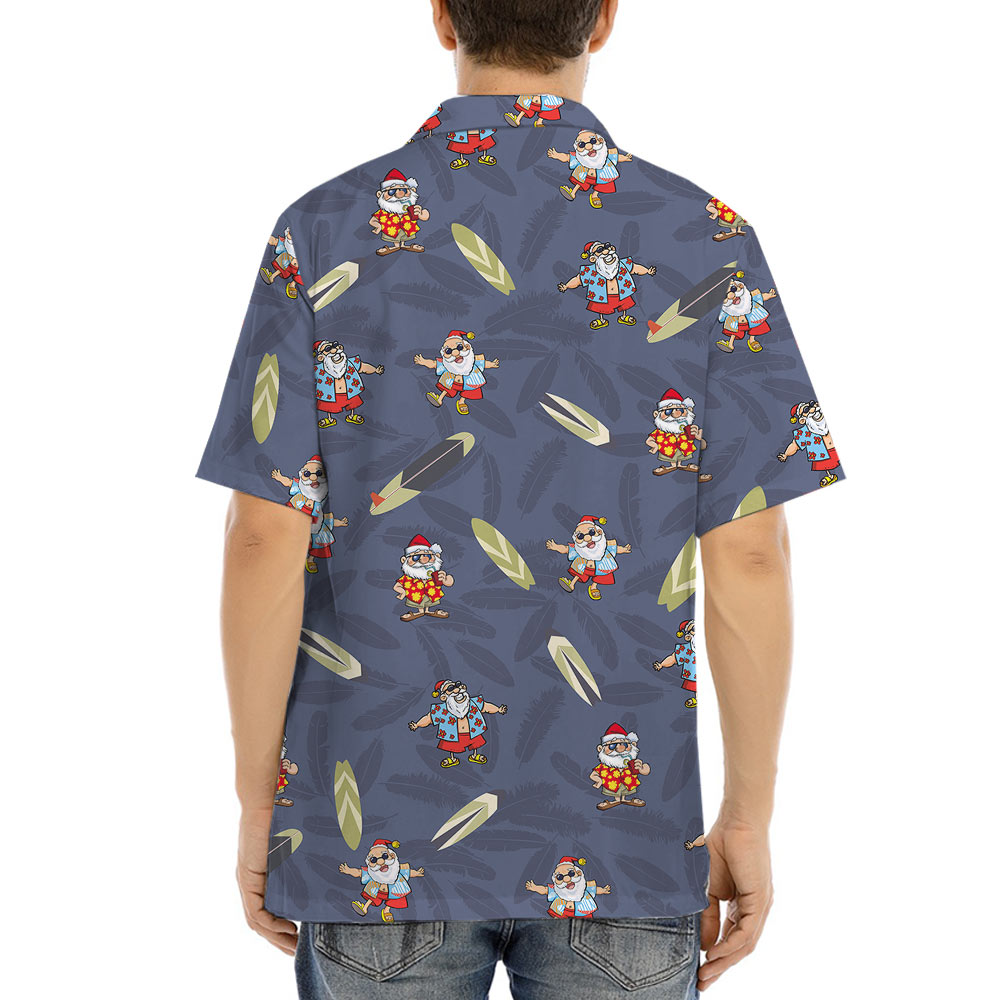 Funny Summer Santa Claus Navy Christmas Hawaiian Shirt