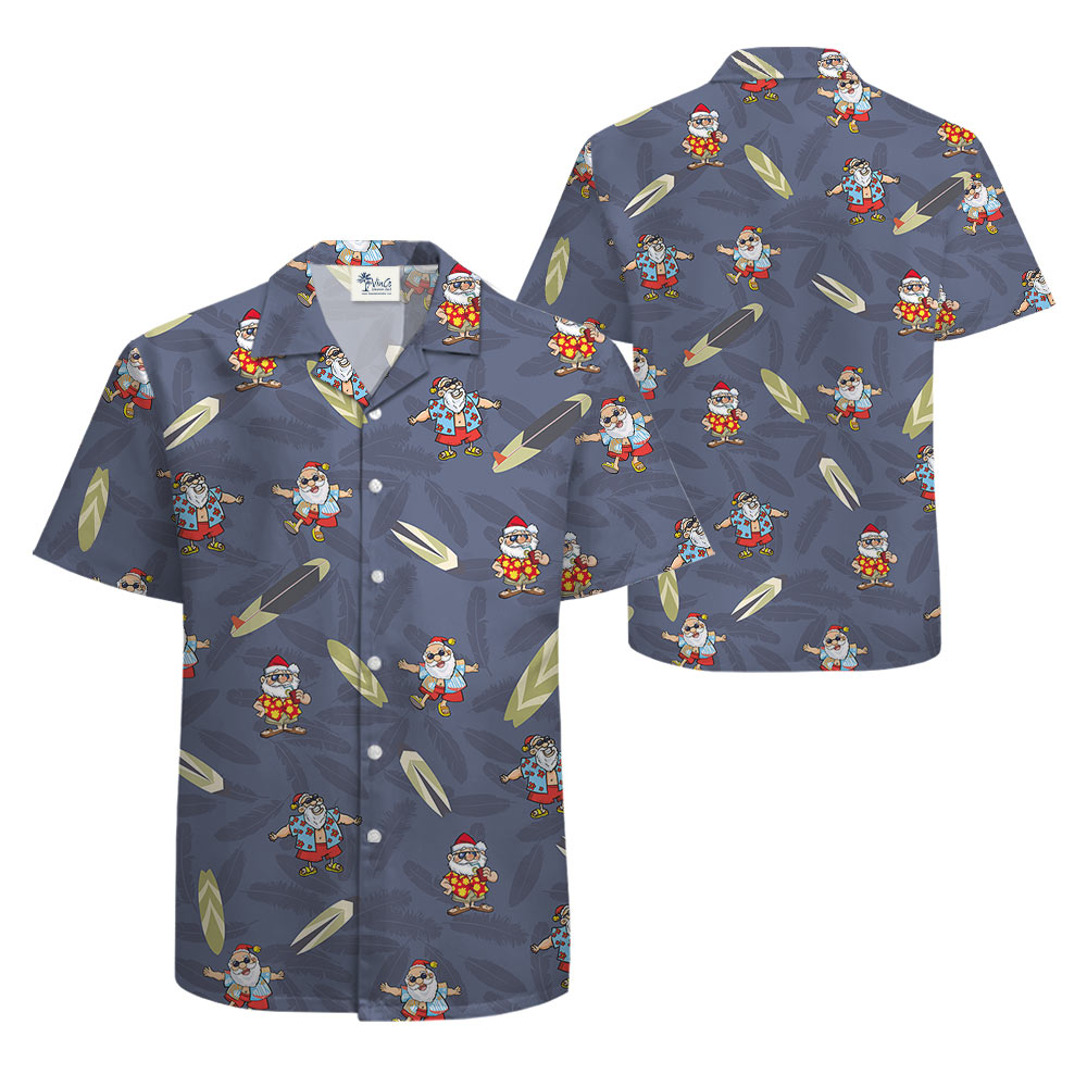 Funny Summer Santa Claus Navy Christmas Hawaiian Shirt