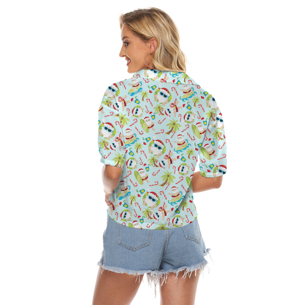Summer Santa Claus With Candy Cane Women's Cropped Shirt