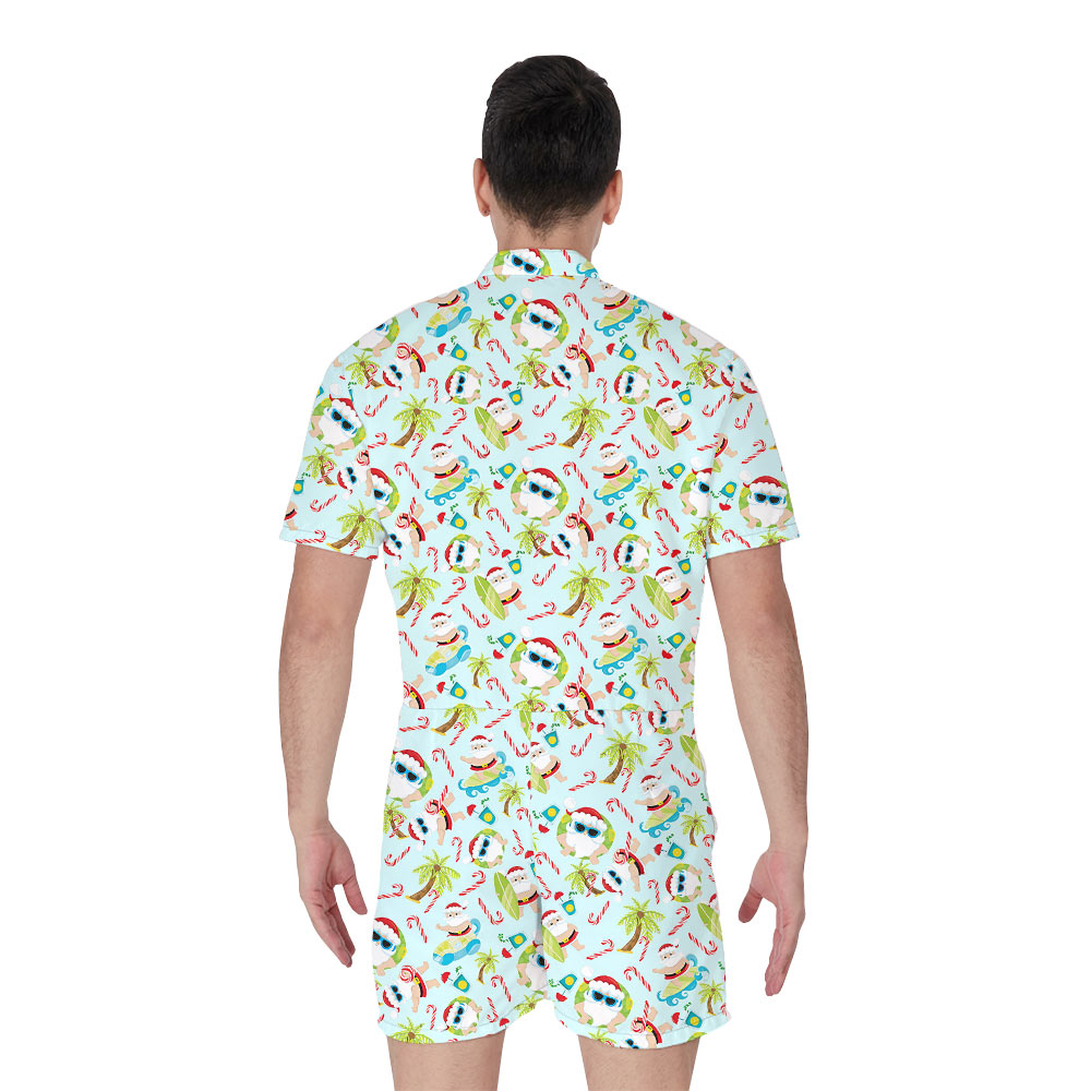 Summer Santa Claus Christmas Candy Cane Men's Romper