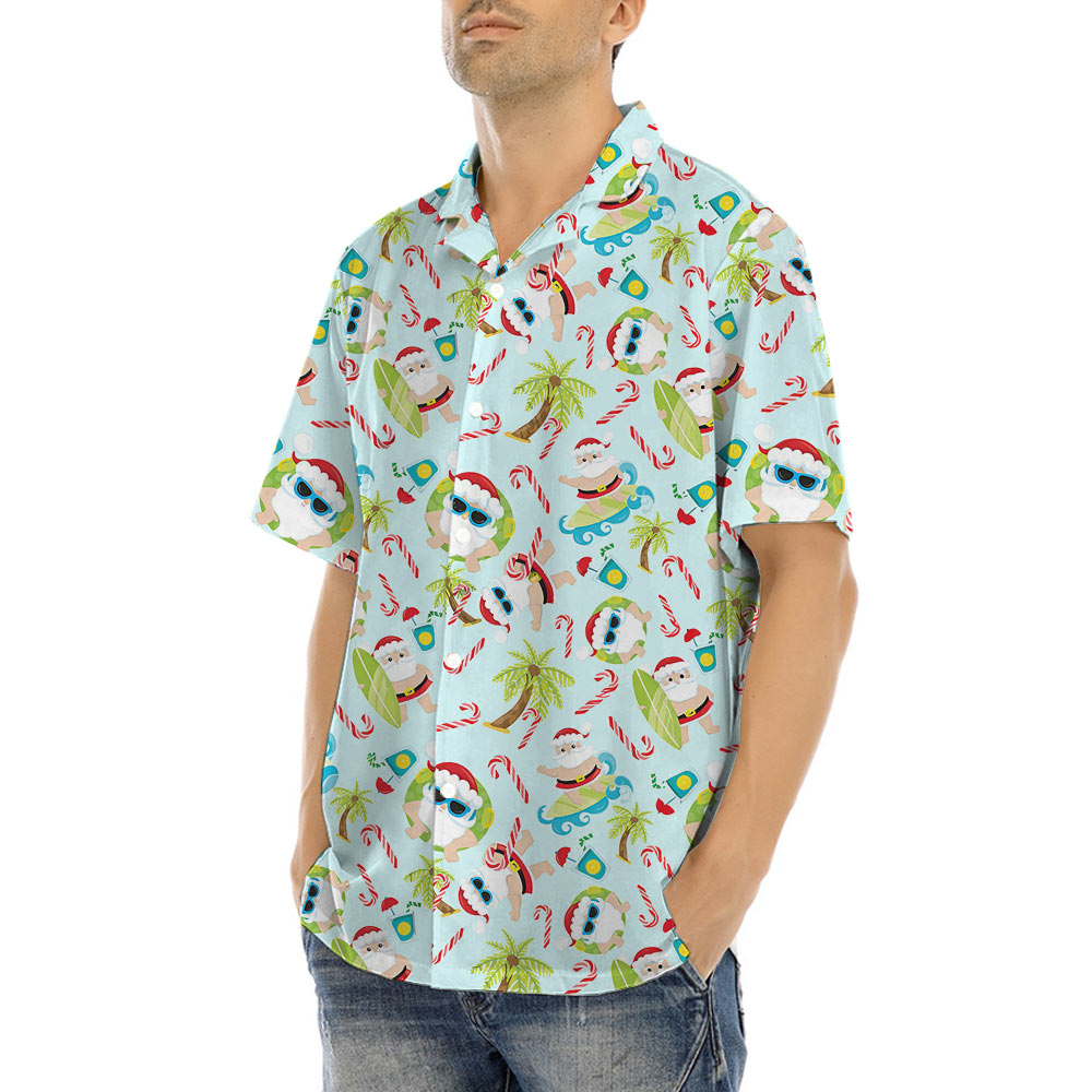 Summer Santa Christmas Candy Cane Hawaiian Shirt