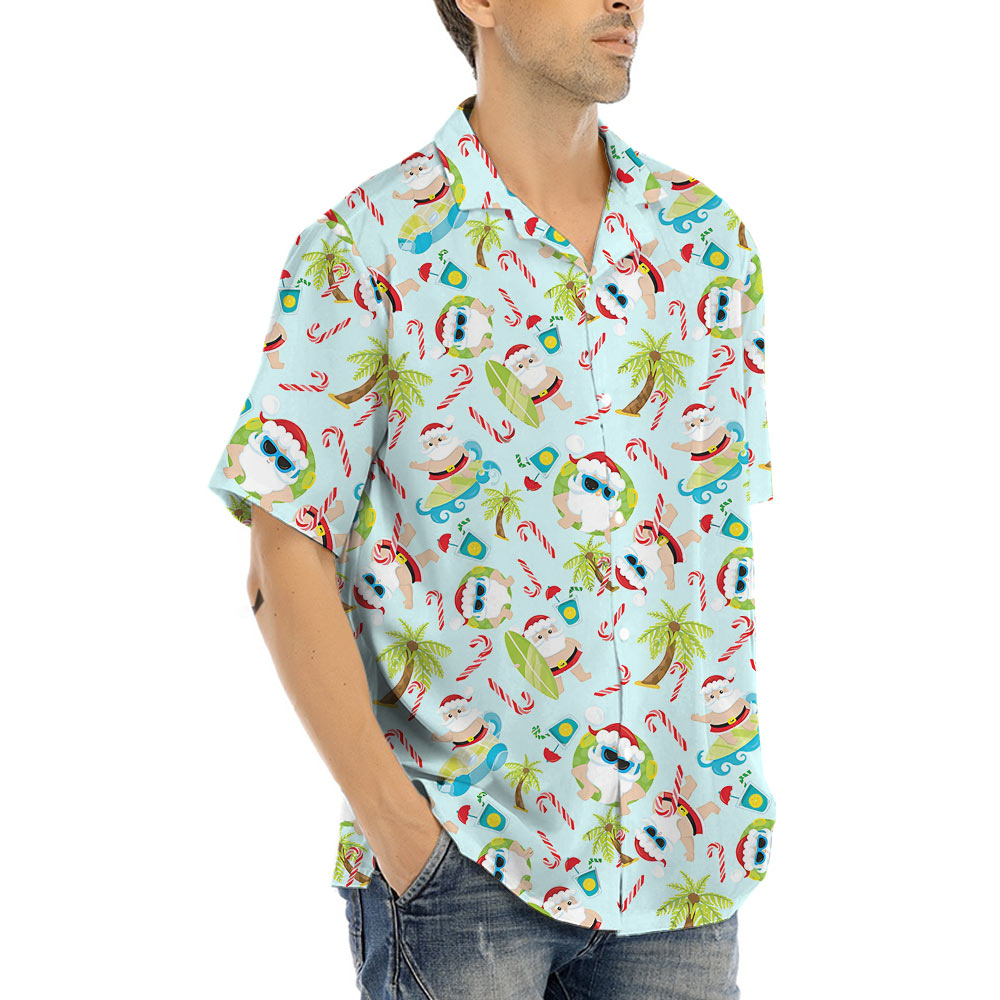 Summer Santa Christmas Candy Cane Hawaiian Shirt