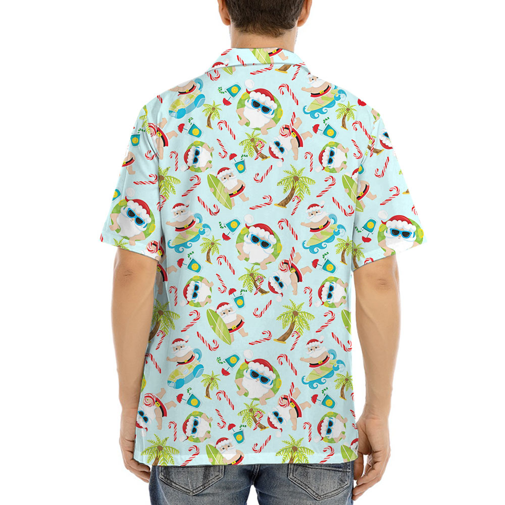 Summer Santa Christmas Candy Cane Hawaiian Shirt